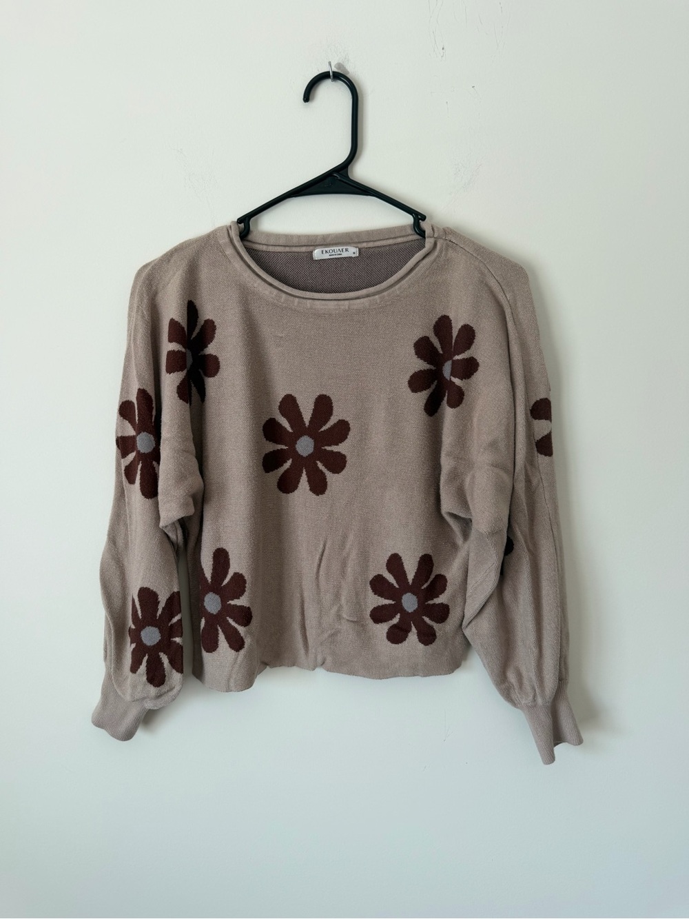 Ekouaer Taupe Floral Knit Sweater
